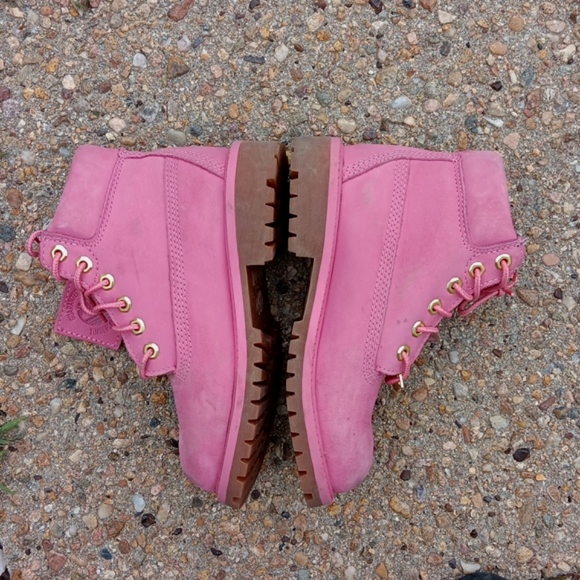 Timberland pink leather classic lace up boots kids sz 13 - Picture 9 of 13